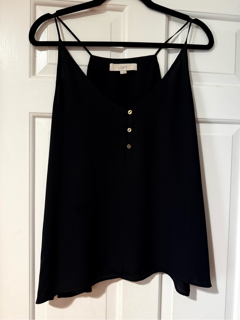 LOFT Black Spaghetti-Strap V-Neck Cami with Button Detail